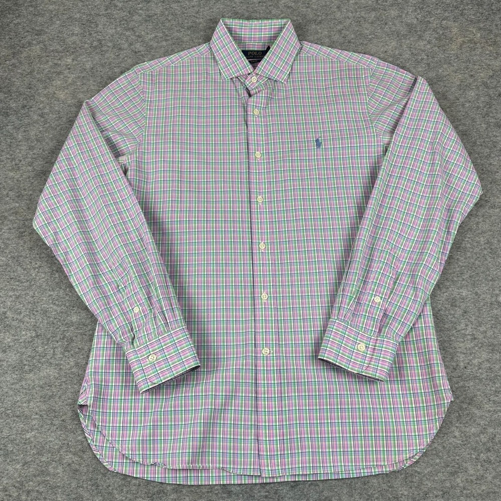 Polo Ralph Lauren Button Up Shirt Slim‎ Fit Plaid Cotton Colorful Mens 16